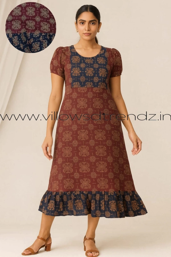 Ruthvi Ethnics Maxi| Frock Nighty| Night Gown| Nighty| Designer Neck Pattern| Back side adjustable Knot| Maroon | FN25077 - Maroon, Bust: 44|Ht: 46 (XXL)