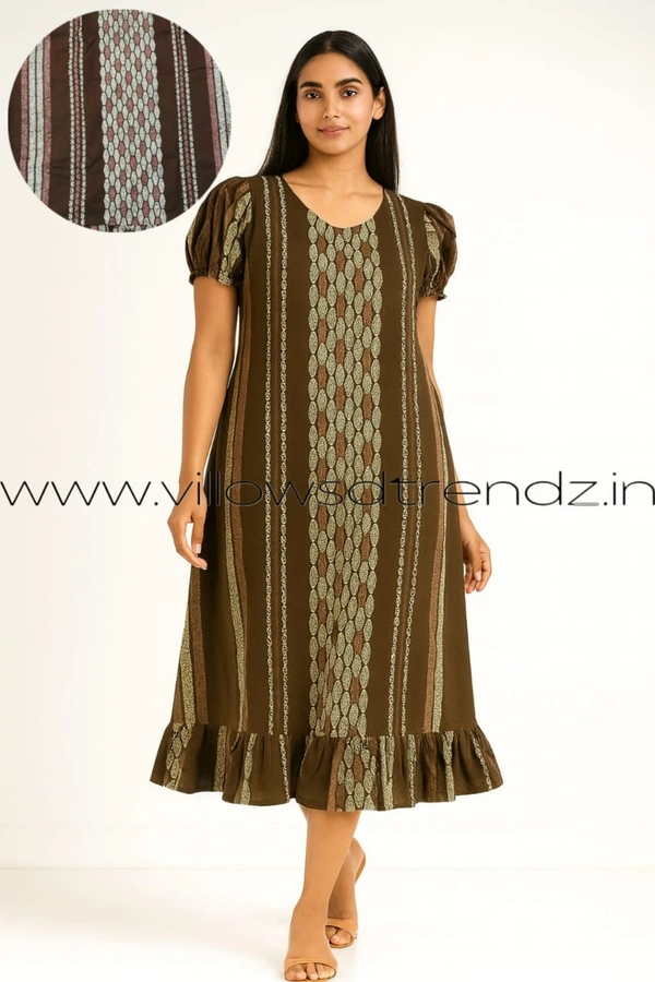 Ruthvi Ethnics Maxi| Frock Nighty| Night Gown| Nighty| Designer Neck Pattern| Back side adjustable Knot| Mehandi green | FN240090 - Mehandi green, Bust: 50|Ht: 48 (5XL)