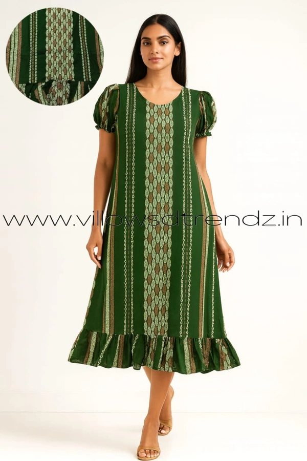 Ruthvi Ethnics Maxi| Frock Nighty| Night Gown| Nighty| Designer Neck Pattern| Back side adjustable Knot| Parrot Green| FN240093 - Parrot Green, Bust: 50|Ht: 48 (5XL)