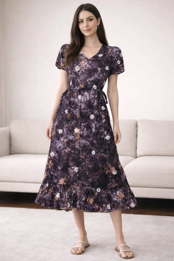 Ruthvi Ethnics Maxi| Frock Nighty| Night Gown| Nighty| Designer Neck Pattern| Back side adjustable Knot| Purple | FN700022 - Purple, Bust: 48.5|Ht: 47.5(4XL)