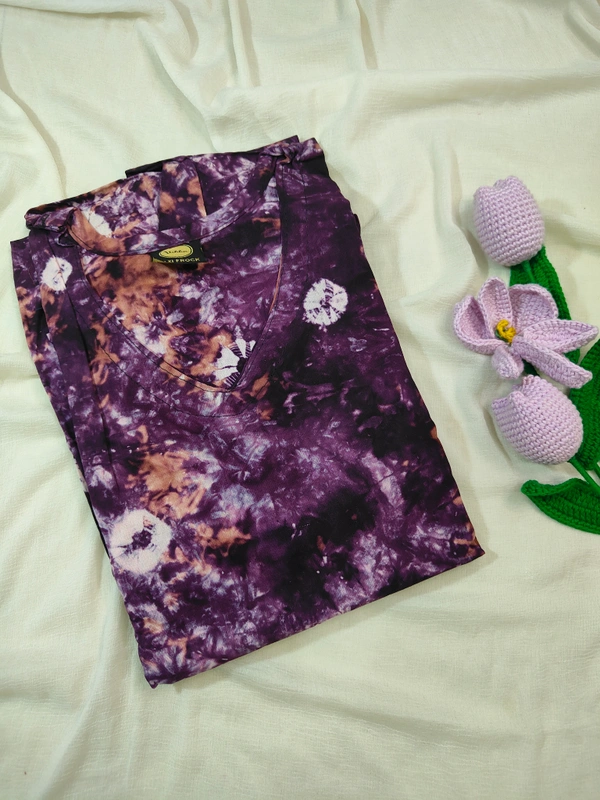 Ruthvi Ethnics Maxi| Frock Nighty| Night Gown| Nighty| Designer Neck Pattern| Back side adjustable Knot| Purple | FN700022 - Purple, Bust: 48.5|Ht: 47.5(4XL)