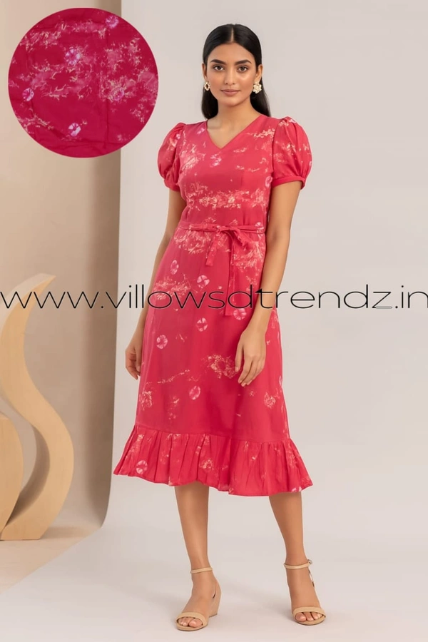 Ruthvi Ethnics Maxi| Frock Nighty| Night Gown| Nighty| Tie and Die Pattern| Back side adjustable Knot| Rani Pink | FNG24042 - Rani Pink, Bust: 47 inch,Ht: 46 inch(3XL)