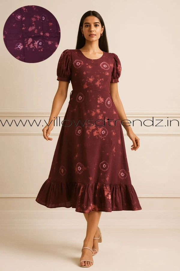 Ruthvi Ethnics Maxi| Frock Nighty| Night Gown| Nighty| Tie and Die Pattern| Back side adjustable Knot| Wine | FNG24040 - Wine, Bust: 44 inch,Ht: 46 inch(2XL)