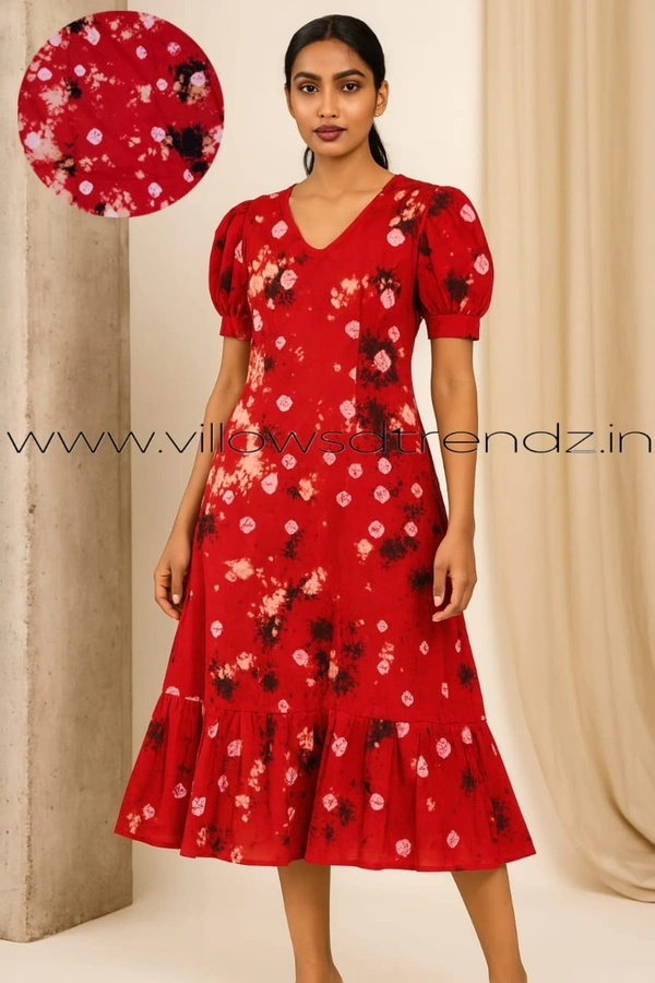 Ruthvi Ethnics Maxi| Frock Nighty| Night Gown| Nighty| Tie and Die Pattern| Back side adjustable Knot| Red| FNG24041 - Red, Bust: 42 inch,Ht: 46 inch(XL)