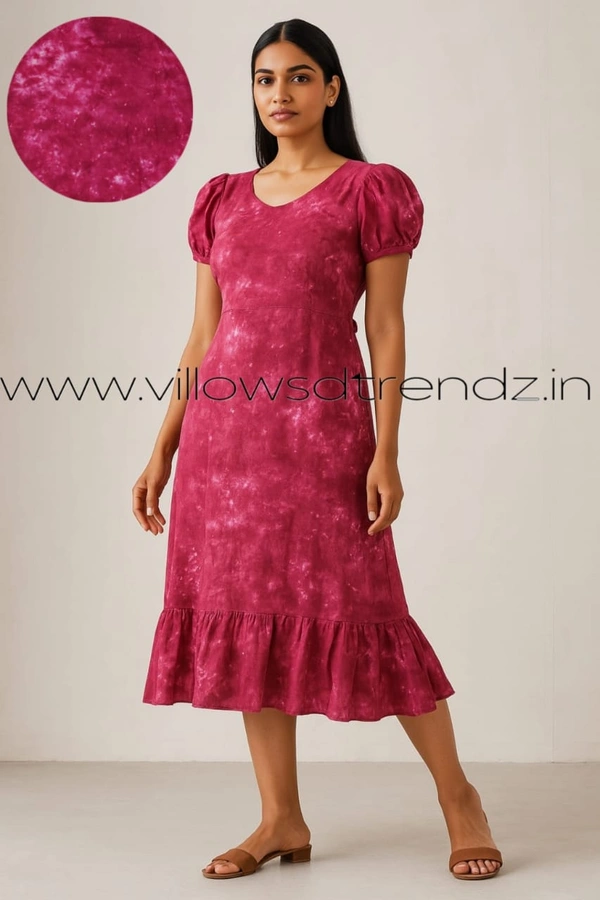 Ruthvi Ethnics Maxi| Frock Nighty| Night Gown| Nighty| Tie and Die Pattern| Back side adjustable Knot| Rani Pink | FNG24036 - Rani Pink, Bust: 47 inch,Ht: 46.7 inch(3XL)