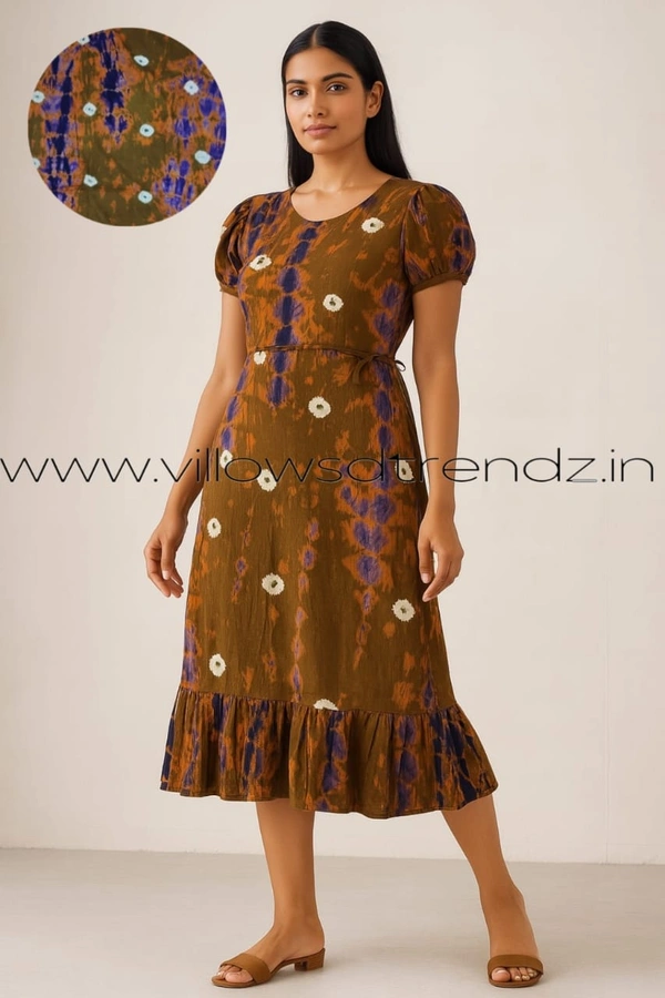 Ruthvi Ethnics Maxi| Frock Nighty| Night Gown| Nighty| Tie and Die Pattern| Back side adjustable Knot| Olive green| FNG24035 - Olive green, Bust: 47 inch,Ht: 45 inch(3XL)