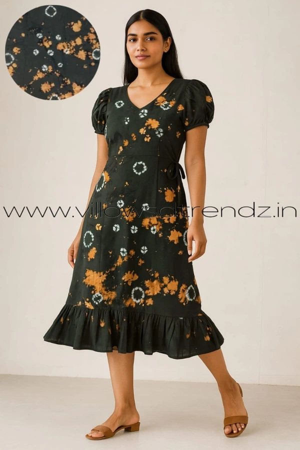 Ruthvi Ethnics Maxi| Frock Nighty| Night Gown| Nighty| Tie and Die Pattern| Back side adjustable Knot| Bottle Green| FNG24041 - Bottle Green, Bust: 44 inch,Ht: 45 inch(2XL)