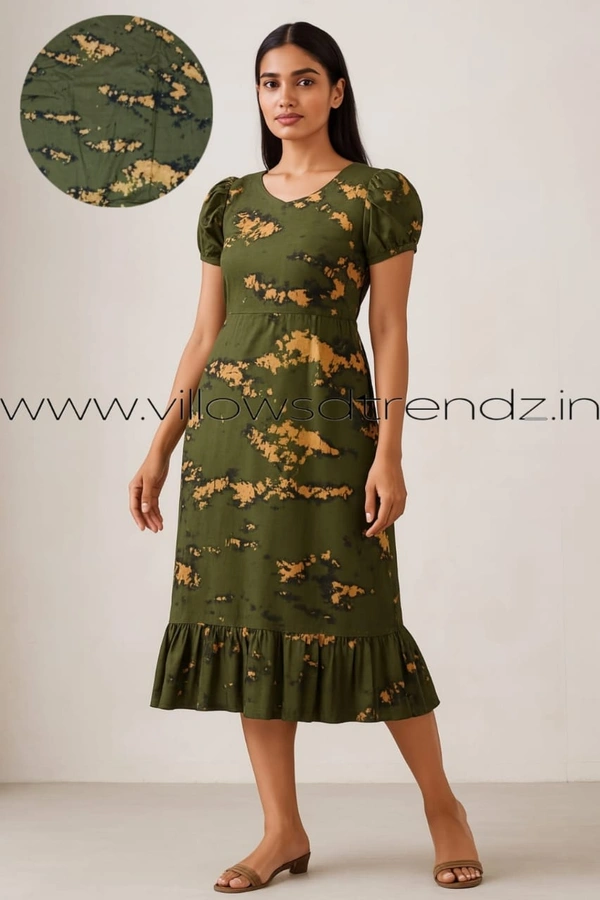 Ruthvi Ethnics Maxi| Frock Nighty| Night Gown| Nighty| Tie and Die Pattern| Back side adjustable Knot| Olive Green| FNG24039 - Olive green, Bust: 47 inch,Ht: 47 inch(3XL)