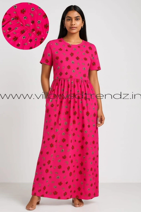 Smurf Finds Maxi Gowns| 52 inches height| with Pocket and Back adjustable knot| Pink | MG30057 - 2XL, Pink