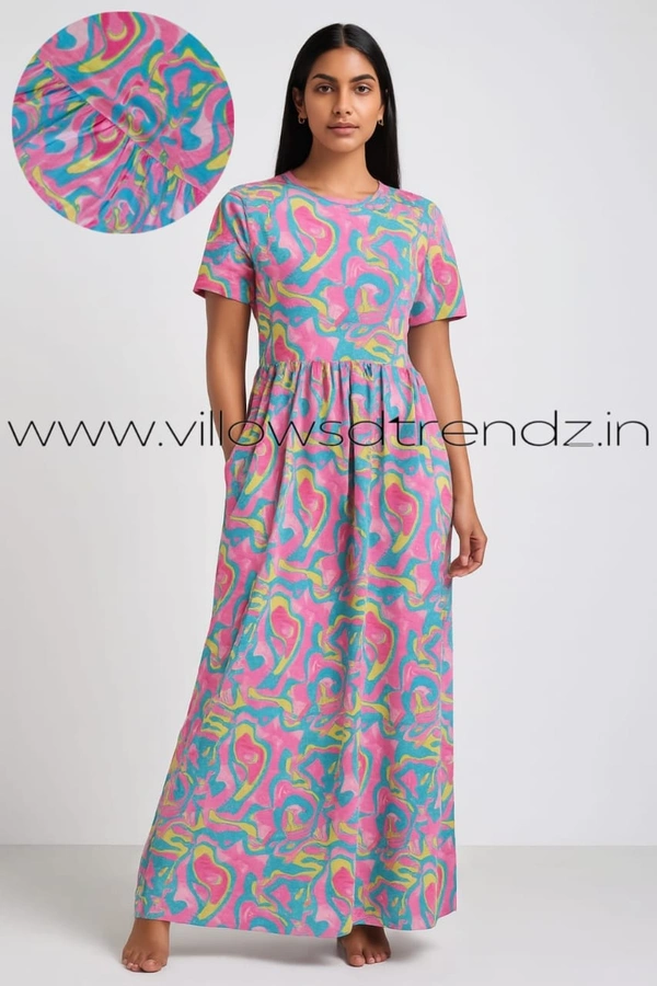 Smurf Finds Maxi Gowns| 52 inches height| with Pocket and Back adjustable knot| Multi Colour | MG30056 - 2XL, Multi Colour