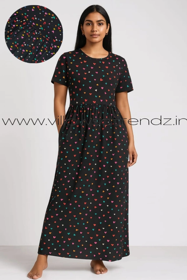 Smurf Finds Maxi Gowns| 52 inches height| with Pocket and Back adjustable knot| Black | MG30059 - 2XL, Black