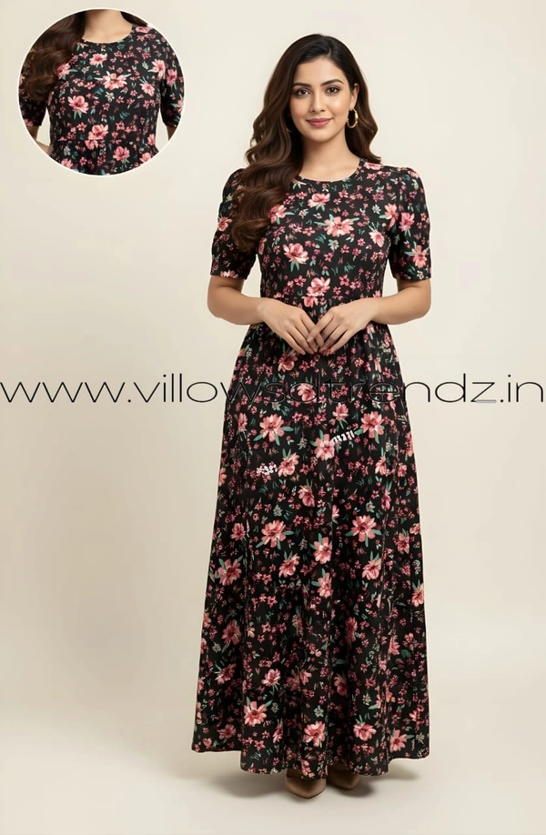 Smurf Finds Maxi Gowns| 52 inches height| with Pocket and Back adjustable knot| Black | MG3100102 - L, Black, 1