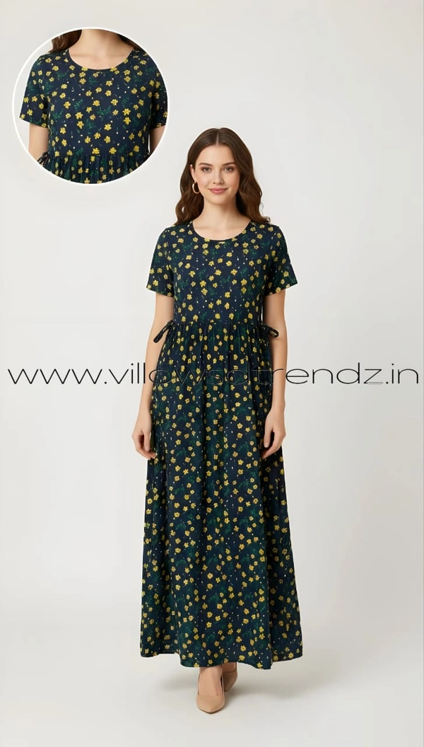Smurf Finds Maxi Gowns| 52 inches height| with Pocket and Back adjustable knot| Ink Blue | MG3100105 - L, Ink blue, 1