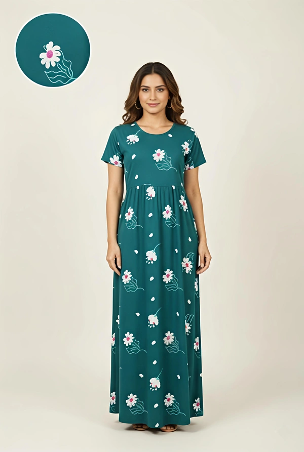 Smurf Finds Maxi Gowns| 52 inches height| with Pocket and Back adjustable knot| Rama Green |NM 23006 - Rama Green, XL