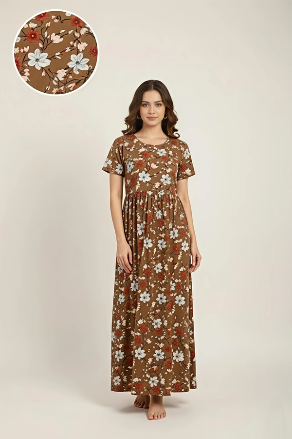 Smurf Finds Maxi Gowns| 52 inches height| with Pocket and Back adjustable knot| Brown |NM 23004 - Brown, XL