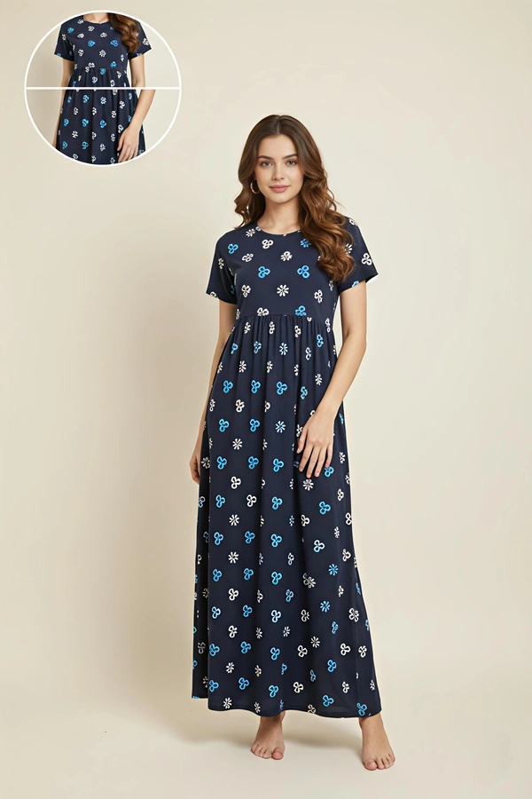 Smurf Finds Maxi Gowns| 52 inches height| with Pocket and Back adjustable knot| Dark Blue |NM 23003 - Dark Blue, 2XL