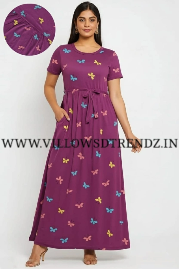 Smurf Finds Maxi Gowns| 52 inches height| with Pocket and Back adjustable knot| Purple | NFM30007 - Purple, L