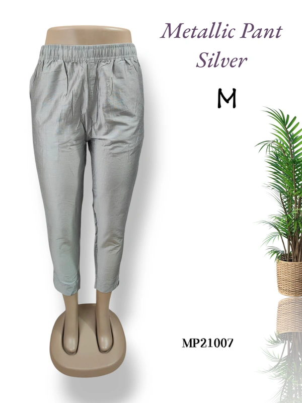Ruthvi Ethnics Metallic Pant MP21007 - M, Silver