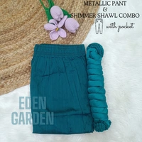 Ruthvi Ethnics Metallic Pants| Ankle Fit| Metallic Trousers| Eden Garden |With Pocket| MP21007 - With Shawl, Eden garden, XL