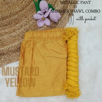 Ruthvi Ethnics Metallic Pants| Ankle Fit| Metallic Trousers| Mustard yellow l |With Pocket| MP210012 - With Shawl, Mustard yellow, M