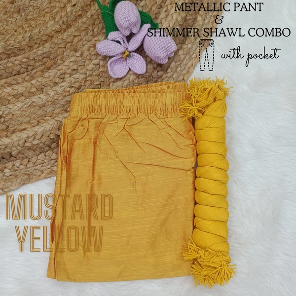Ruthvi Ethnics Metallic Pants| Ankle Fit| Metallic Trousers| Mustard yellow l |With Pocket| MP210012 - With Shawl, Mustard yellow, M