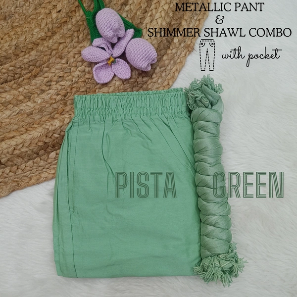 Ruthvi Ethnics Metallic Pants| Ankle Fit| Metallic Trousers| Pista green l |With Pocket| MP21004 - With Shawl, Pista green, XL