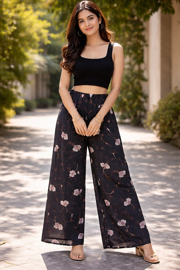 Villows Mid Rise Palazzo| Black|BPL140050| - M, Black