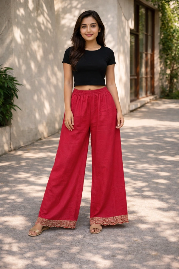 Villows Mid Rise Palazzo| Cherry | BPL140066| - M, Cherry