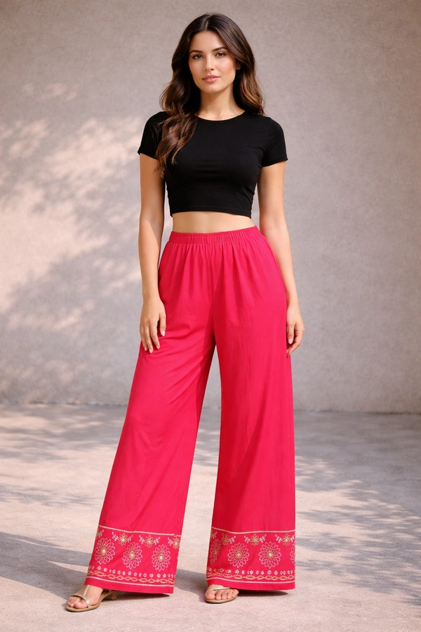 Villows Mid Rise Palazzo| Cherry|BPL140036| - XXL, Cherry