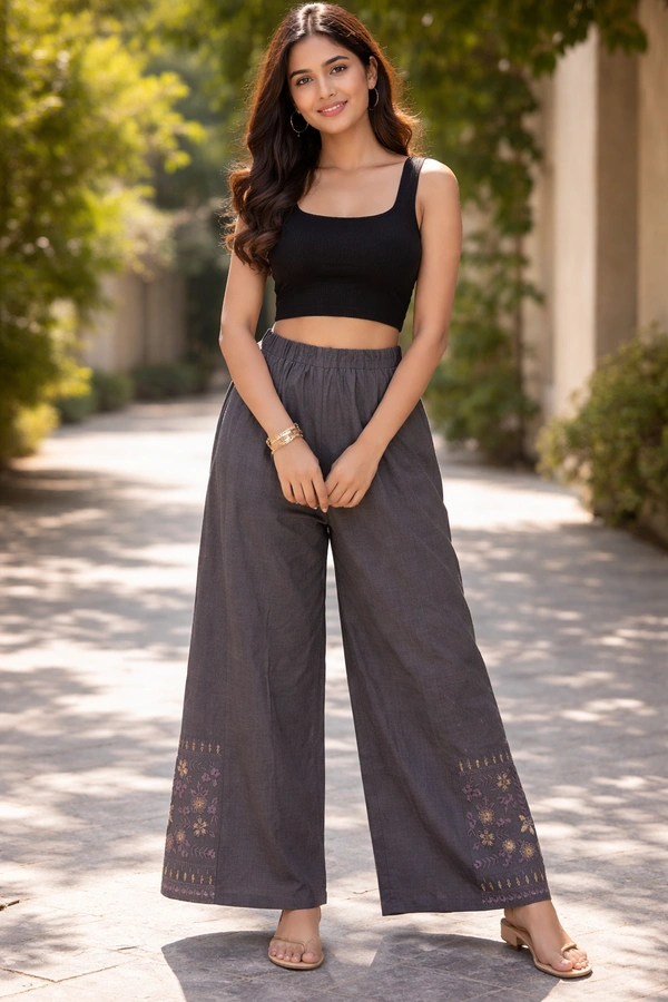 Villows Mid Rise Palazzo| Grey | BPL140052| - XXL, Grey