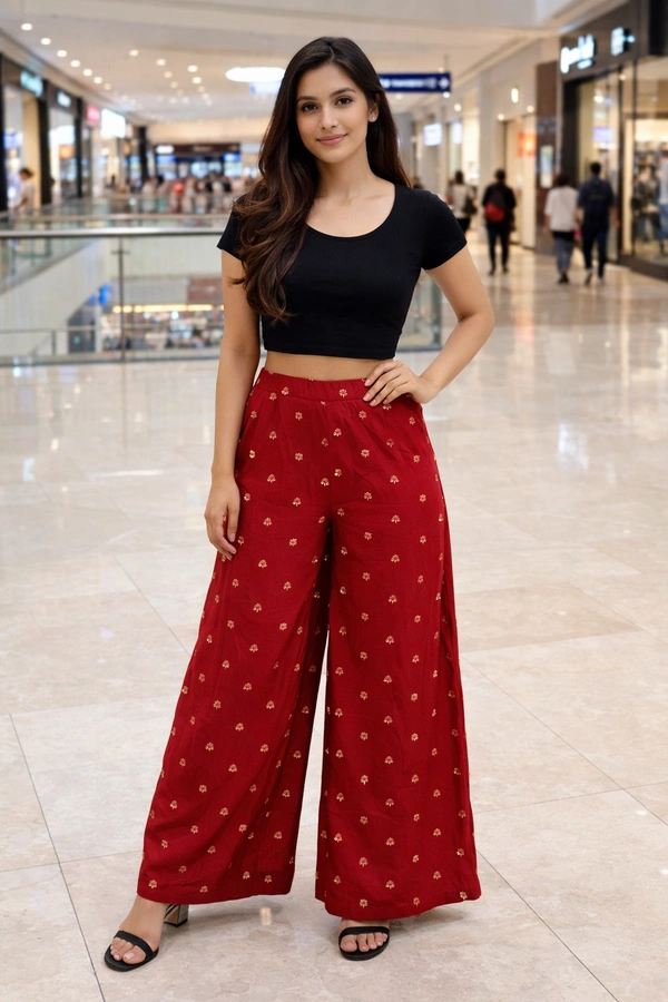 Villows Mid Rise Palazzo| Maroon| BPL140071| - M, Maroon