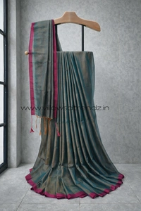 Villows Mul Tissue Saree With Tassels | Soft Breathable | Light Weight | Golden Skyblue | MT44009 - Golden Skyblue, Sarees
