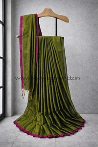 Villows Mul Tissue Saree With Tassels | Soft Breathable | Light Weight | Mehandi green | MT440013 - Mehandi green, Sarees