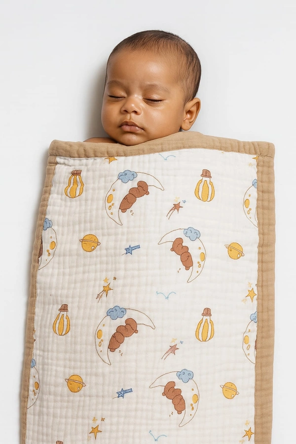 Villows Muslin 6 Layer Blanket |Brethable | 6 layer|Pack Contains 1 Blanket|100% Organic Cotton| 120 x 120 cm| White | MB38001 - 121 x 120 cm, White