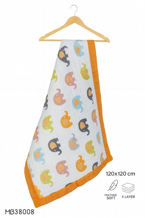 Villows Muslin 6 Layer Blanket |Brethable | 6 layer|Pack Contains 1 Blanket|100% Organic Cotton| 120 x 120 cm| White | MB38008 - 120 x 120 cm, White