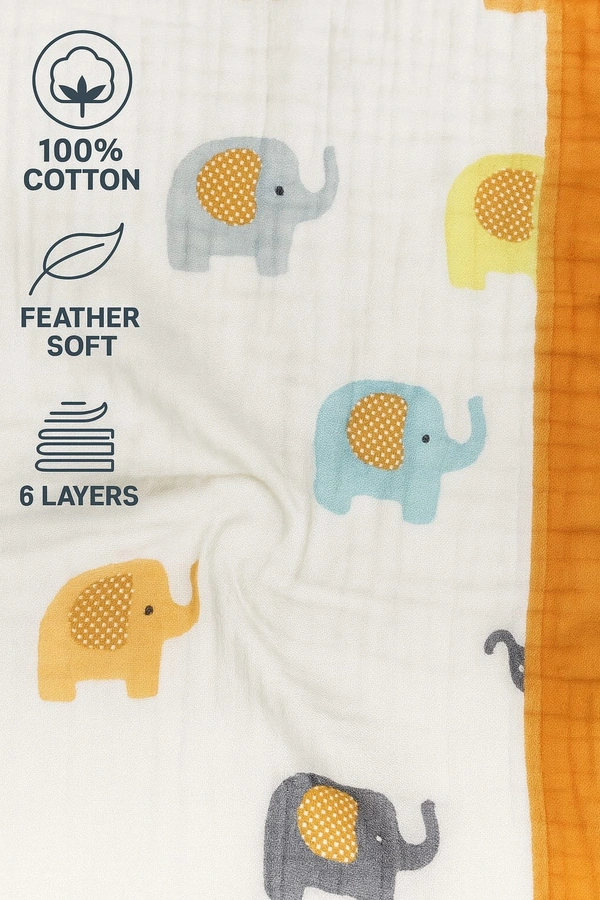 Villows Muslin 6 Layer Blanket |Brethable | 6 layer|Pack Contains 1 Blanket|100% Organic Cotton| 120 x 120 cm| White | MB38008 - 120 x 120 cm, White