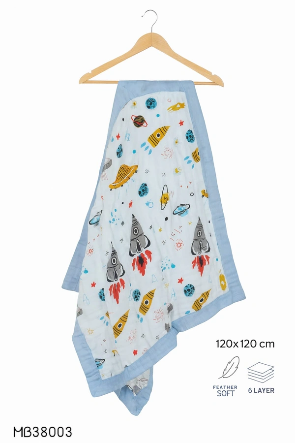 Villows Muslin 6 Layer Blanket |Brethable | 6 layer|Pack Contains 1 Blanket|100% Organic Cotton| 120 x 120 cm| White | MB38003 - 125 x 120 cm, White