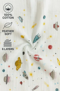 Villows Muslin 6 Layer Blanket |Brethable | 6 layer|Pack Contains 1 Blanket|100% Organic Cotton| 120 x 120 cm| White | MB38003 - 125 x 120 cm, White