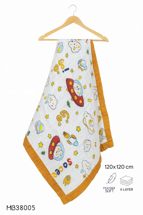 Villows Muslin 6 Layer Blanket |Brethable | 6 layer|Pack Contains 1 Blanket|100% Organic Cotton| 120 x 120 cm| White | MB38005 - 127 x 120 cm, White