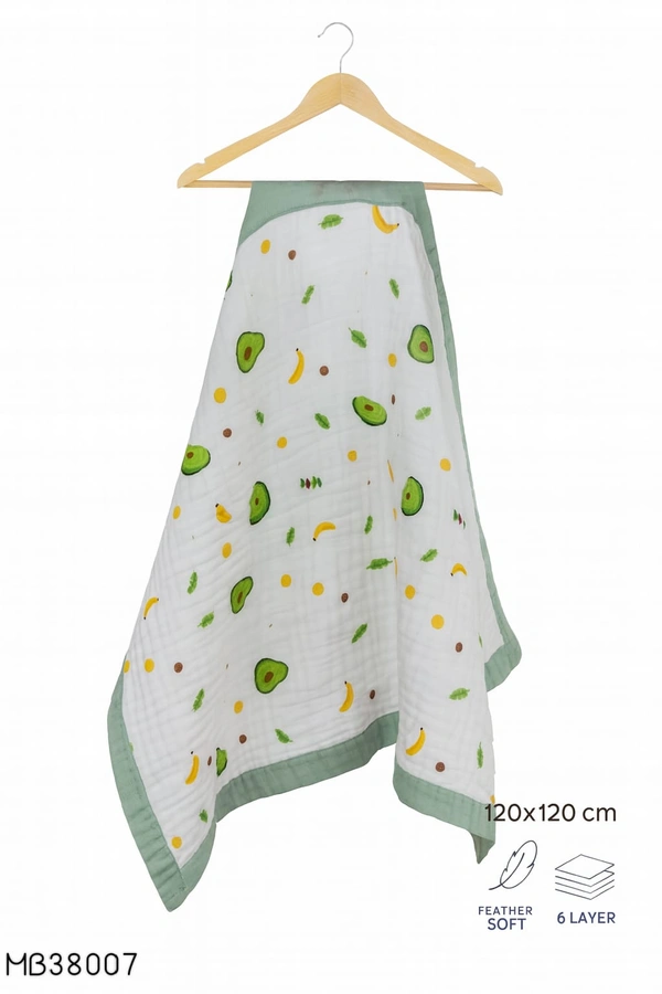 Villows Muslin 6 Layer Blanket |Brethable | 6 layer|Pack Contains 1 Blanket|100% Organic Cotton| 120 x 120 cm| White | MB38007 - 124 x 120 cm, White