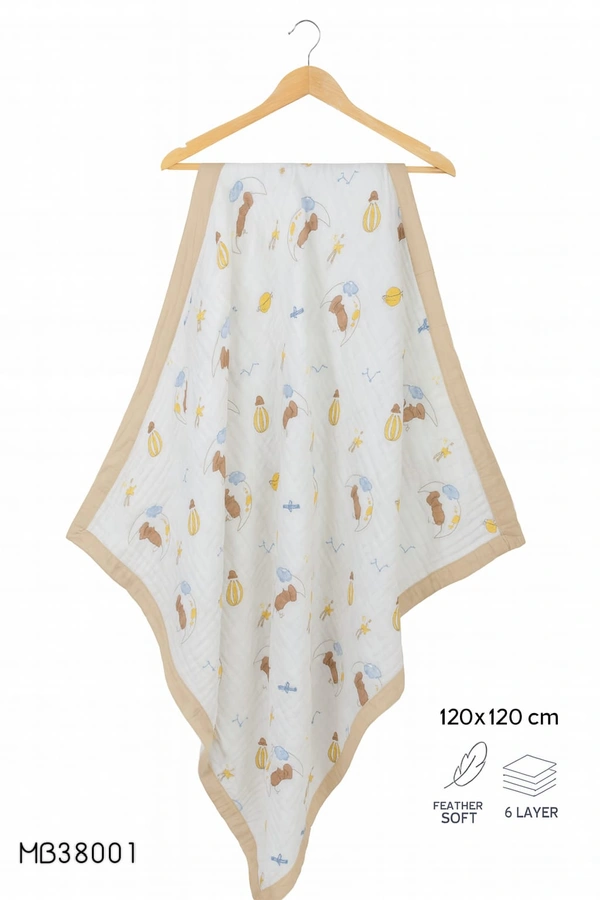 Villows Muslin 6 Layer Blanket |Brethable | 6 layer|Pack Contains 1 Blanket|100% Organic Cotton| 120 x 120 cm| White | MB38001 - 121 x 120 cm, White