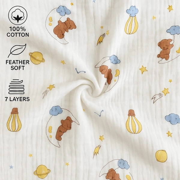 Villows Muslin 6 Layer Blanket |Brethable | 6 layer|Pack Contains 1 Blanket|100% Organic Cotton| 120 x 120 cm| White | MB38001 - 121 x 120 cm, White