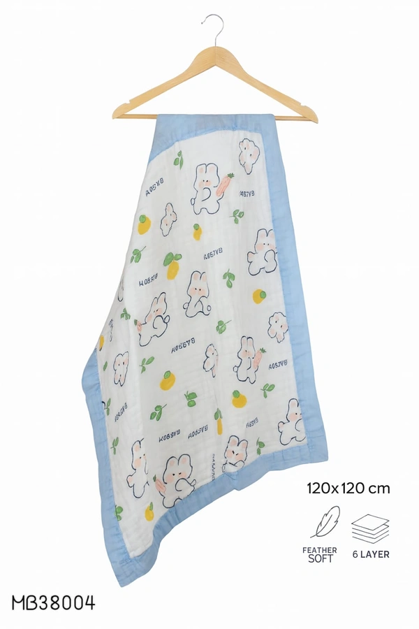 Villows Muslin 6 Layer Blanket |Brethable | 6 layer|Pack Contains 1 Blanket|100% Organic Cotton| 120 x 120 cm| White | MB38004 - 123 x 120 cm, White