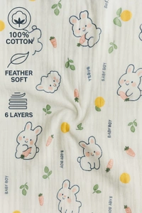 Villows Muslin 6 Layer Blanket |Brethable | 6 layer|Pack Contains 1 Blanket|100% Organic Cotton| 120 x 120 cm| White | MB38004 - 123 x 120 cm, White