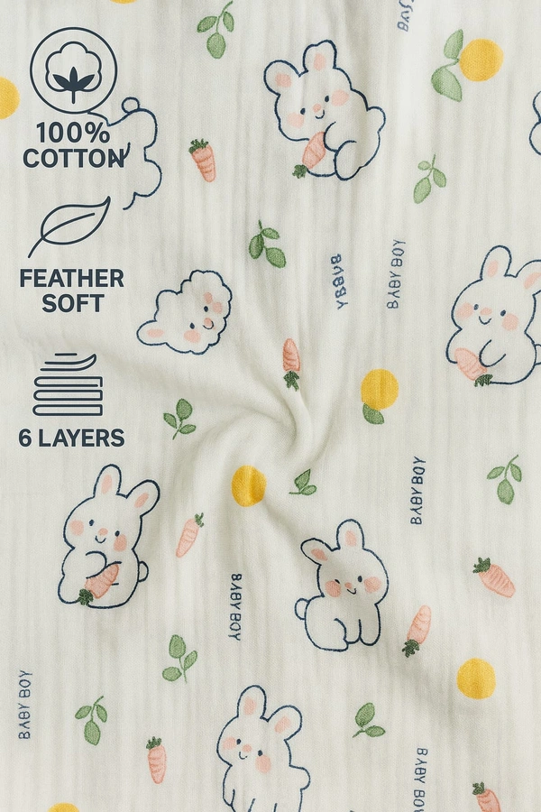 Villows Muslin 6 Layer Blanket |Brethable | 6 layer|Pack Contains 1 Blanket|100% Organic Cotton| 120 x 120 cm| White | MB38004 - 123 x 120 cm, White