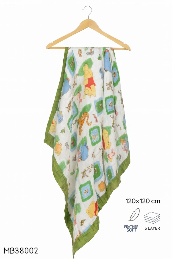 Villows Muslin 6 Layer Blanket |Brethable | 6 layer|Pack Contains 1 Blanket|100% Organic Cotton| 120 x 120 cm| Green | MB38002 - 126 x 120 cm, Green