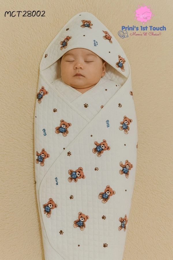 Prini's First Touch Muslin Hoodie Cap Towel |Swaddle | 6 layer|Pack Contains 1 Towel|100% Organic Cotton| 100 x 100 cm| White | MTC28002 - 100 x 100 cm, White