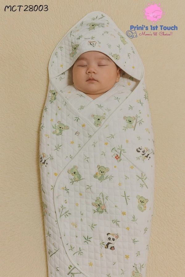 Prini's First Touch Muslin Hoodie Cap Towel |Swaddle | 6 layer|Pack Contains 1 Towel|100% Organic Cotton| 100 x 100 cm| White | MTC28003 - 100 x 100 cm, White