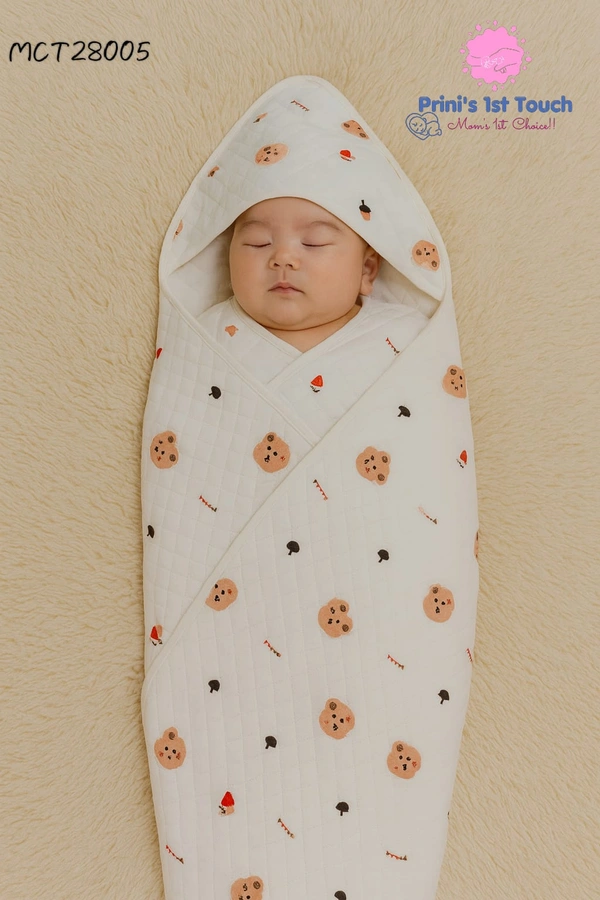 Prini's First Touch Muslin Hoodie Cap Towel |Swaddle | 6 layer|Pack Contains 1 Towel|100% Organic Cotton| 100 x 100 cm| White | MTC28005 - 100 x 100 cm, White