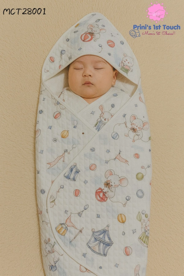 Prini's First Touch Muslin Hoodie Cap Towel |Swaddle | 6 layer|Pack Contains 1 Towel|100% Organic Cotton| 100 x 100 cm| White | MTC28001 - 100 x 100 cm, White